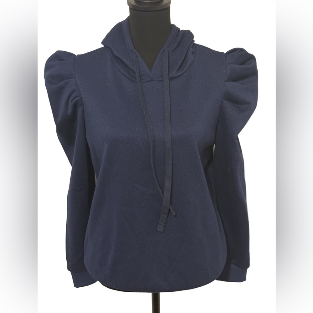 Navy Blue Hoodie with Puff Sleeves
